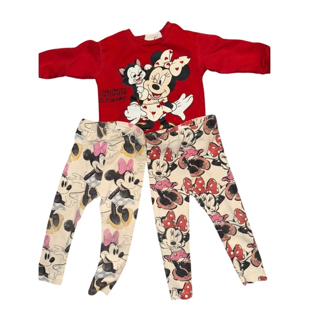 Disney H&M Minnie Mouse Baby Girls Outfit Lot Size 12-18 mo Red Top 2 Leggings